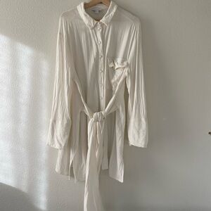 Topshop Ivory Textured Button up Tunic dress with tie